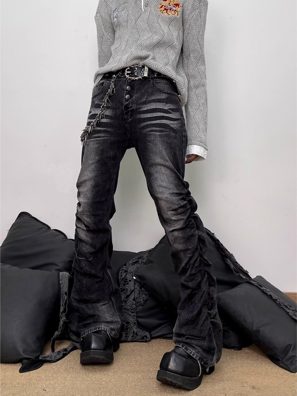 Gewassen zwartgrijze heren sli - Streetwear Brand Denim recensie en prijs